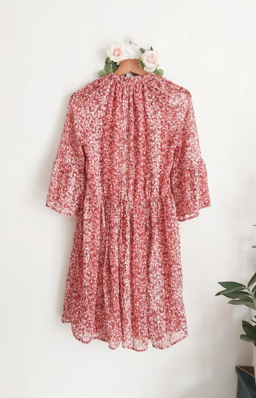 Old pink floral print dress with gold trim Yessica Size 38 – photo 13